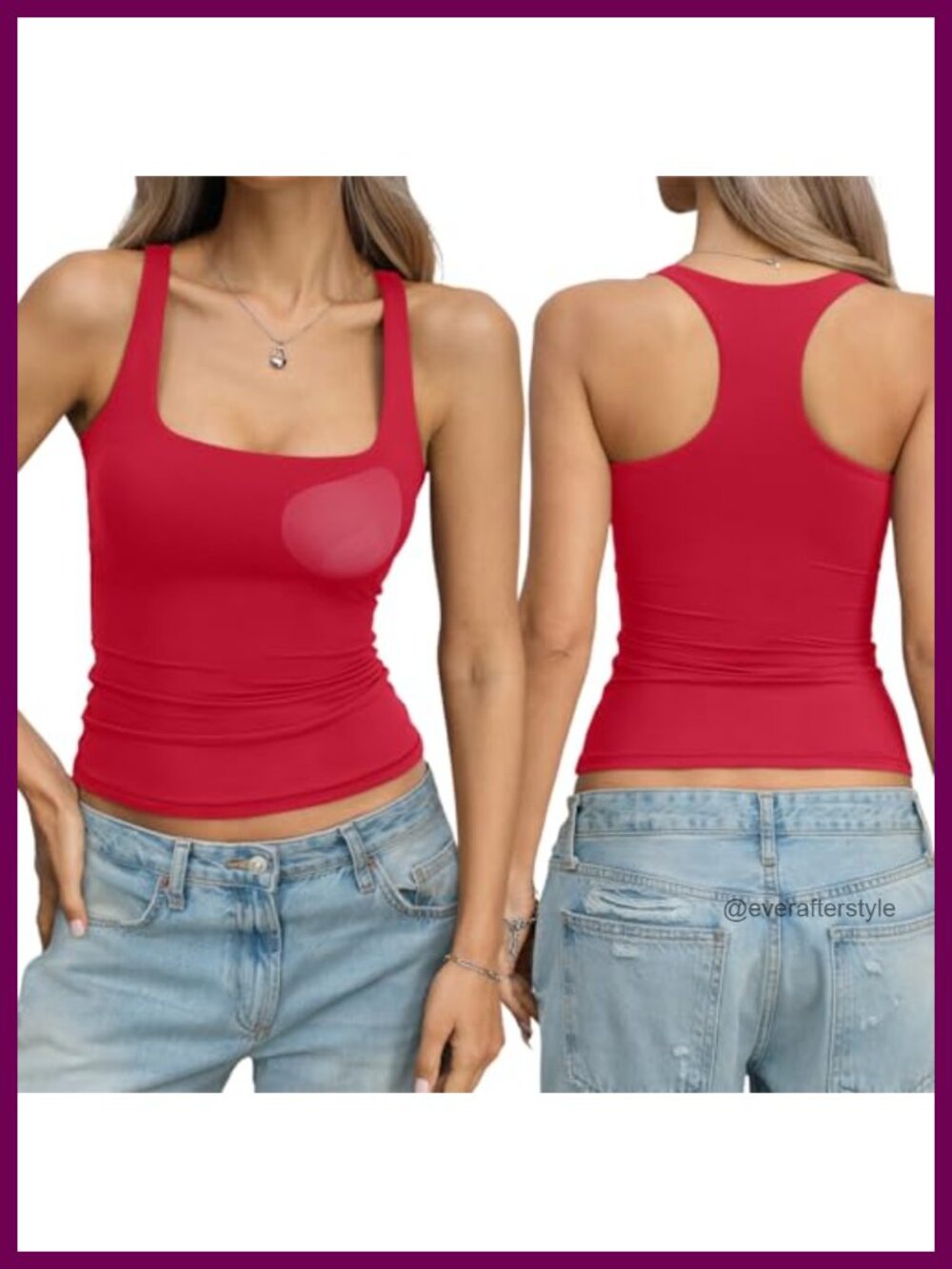 Women's Padded Double Lined Tank Top Racerback Square Neck Summer Top